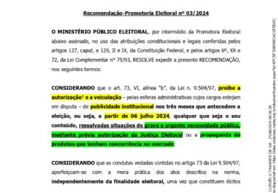 IMPORTANTE: Recomendação Promotoria Eleitoral da 0045ª Zona Eleitoral – Senhor do Bonfim